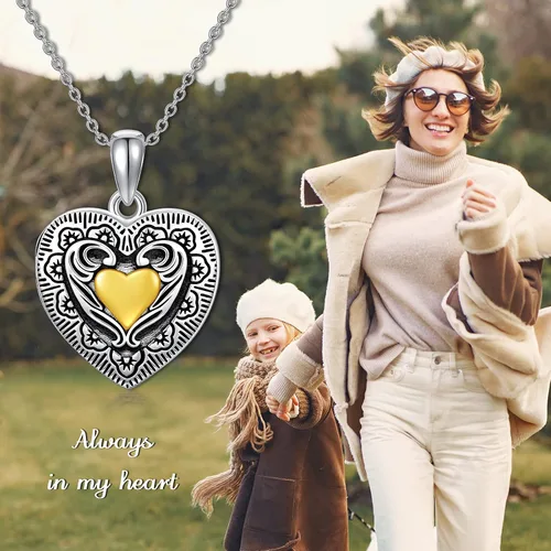 Miniatura 5 de Medallón de fotos con forma de corazón que sostiene 2 imágenes, collar con medallón en forma de corazón, joyería conmemorativa, regalo para mujeres