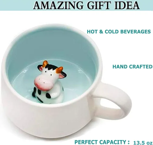 Miniatura 5 de Taza de café divertida de cerámica con caricatura 3D Vaca pequeña