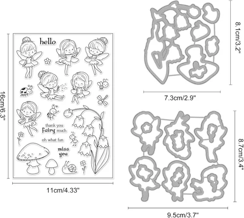 Miniatura 7 de INFUNLY Sellos y troqueles de hadas para hacer tarjetas, diseño de flores de abeja, sellos de silicona transparentes, juego de sellos y troqueles