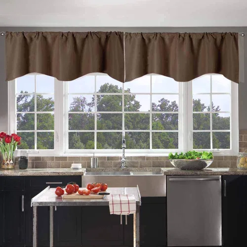 Miniatura 24 de Cenefa Blanco Puro Paquete de 2 - Cortinas de Liquidación para Sala de Estar, Baño y Dormitorio - Estilo Granja Festoneado, 18 Pulgadas de Largo