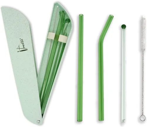 Miniatura 8 de Pajitas de vidrio reutilizables con estuche de viaje, tamaño 0.315 x 0.315 in, pajitas de vidrio de grado alimenticio para batidos, bebidas, Azul