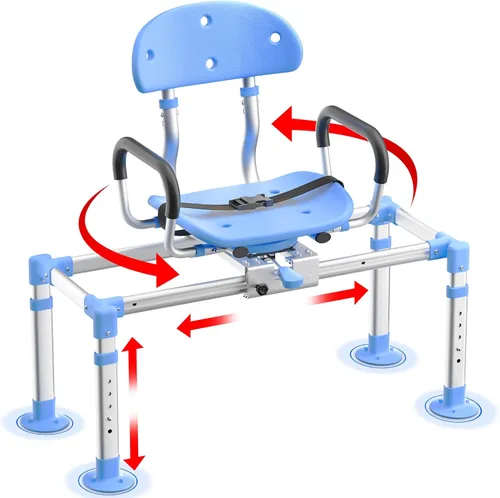 KingPavonini Silla de ducha deslizante resistente de 550 libras, banco de transferencia de bañera con asiento giratorio de 360°, silla de ducha para
