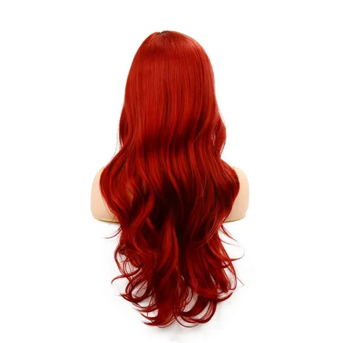Miniatura 4 de Peluca larga rizada ondulada roja para mujer, raya lateral, aspecto natural, fibra sintética para cosplay, resistente al calor, cabello de reemplazo