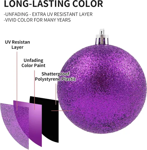 Miniatura 4 de LANGXUN 36 piezas de bolas de decoración de árbol de Navidad moradas, bolas de Navidad, decoración de Navidad 2025, adornos navideños irrompibles