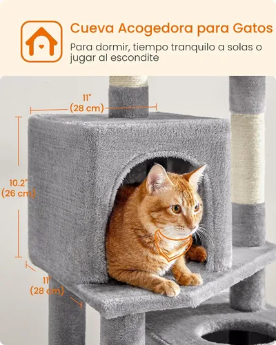 Miniatura 6 de Feandrea - Árbol para gatos de varios niveles para interiores, torre para gatos tipo condominio con 4 postes para rascar, 2 posaderos, hamaca y claro