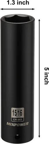 Miniatura 3 de MIXPOWER 1/2" Dr. x 15/16 pulgadas Extra Long Deep Impact Socket, 6 puntos, acero de aleación Cr-Mo, 5 pulgadas de largo, 15/16 pulgadas