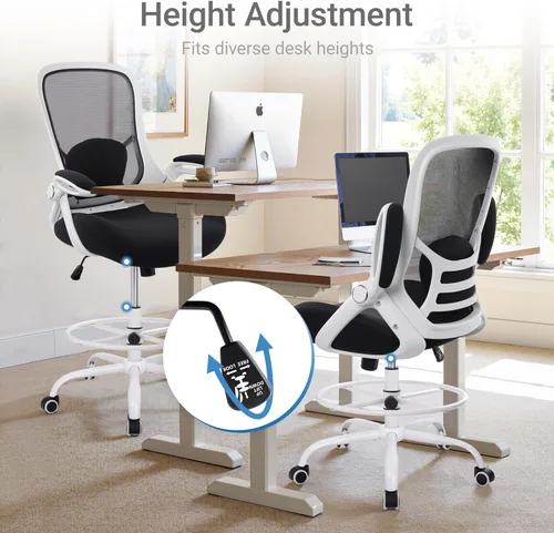 Miniatura 3 de HYLONE Silla de dibujo resistente de 400 libras, asiento grueso de 5 pulgadas, silla de oficina con reposabrazos abatibles, silla ergonómica alta