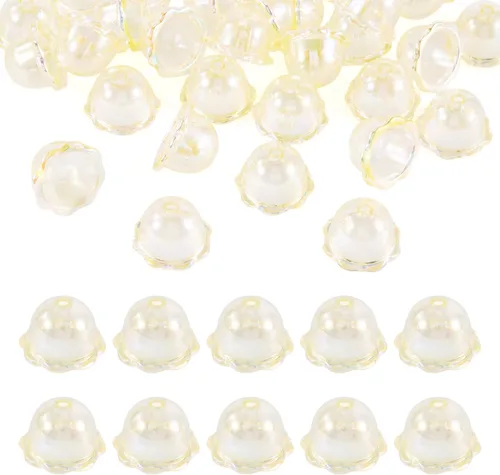 Miniatura 46 de FASHEWELRY 10 piezas Tapas de Flores de Vidrio Hechas a Mano Cuentas Florales de Cristal Transparentes en Forma de Trompeta Espaciadores de Flores a