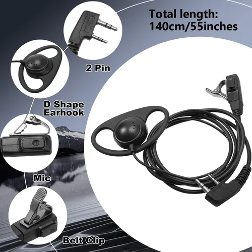 Miniatura 2 de Macarrie 6 auriculares de radio con micrófono 2 pines en forma de D Walkie Talkie auricular con micrófono Walkie Talkie Auricular compatible