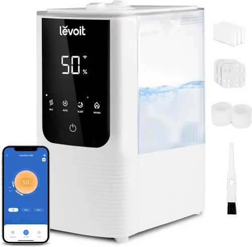 LEVOIT Humidificadores para dormitorio y hogar, humidificador de aire inteligente de niebla cálida y fría para habitación grande, humedad Blanco