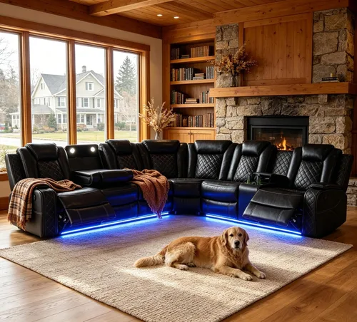 Miniatura 40 de Juego de sofá modular reclinable eléctrico con LED, juegos de muebles de sala de estar, sofá reclinable de cuero para sala de estar/cine en casa