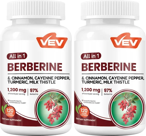 VEV Berberine Supplement with Ceylon Cinnamon for Daily Wellness Support– 2 Bottles (240 Capsules Total)