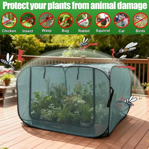 Miniatura 3 de RGQSUN 1 cubierta de malla de jardín desplegable de 39 x 39 x 19 pulgadas, cubierta grande para protección de plagas, cubierta de red de jardinería