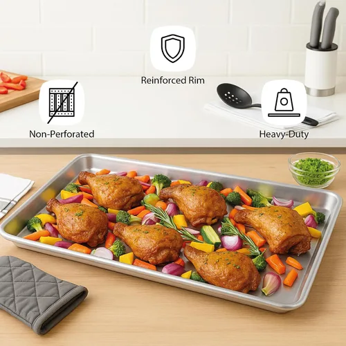 Miniatura 4 de Restaurantware Met Lux - Sartén industrial para hornear de 26 x 18 pulgadas, 1 sartén de panadería de tamaño completo, bordes con bordes que