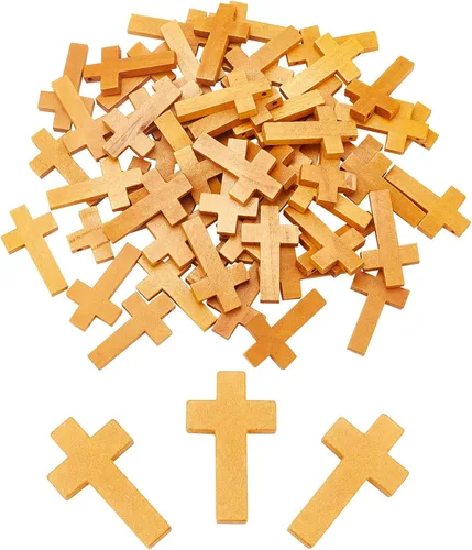 Miniatura 12 de SUNNYCLUE 100 dijes de cruz de madera a granel, cuentas de madera natural, mini cruces de bolsillo blancas y negras, rosario, crucifijo de Pascua