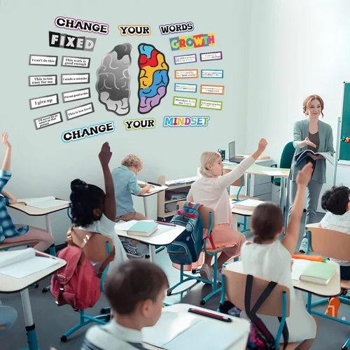Miniatura 4 de Póster de Growth Mindest para decoración de aula, carteles inspiradores y motivacionales para estudiantes y profesores, cerebro fijo