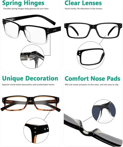 Miniatura 4 de Eyekepper Paquete de 5 lentes de lectura para hombre, incluye lentes de sol de lectura, lectores clásicos +1.50 5 Pares Mixtos