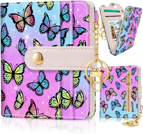 Miniatura 10 de Jogjam Cartera pequeña para mujer, Rfid delgada y compacta para tarjetas de crédito, billetera plegable de piel sintética, bolsillo con cremallera