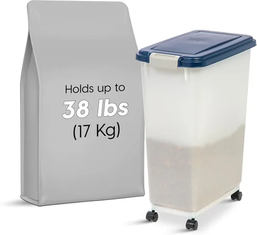 Miniatura 3 de IRIS USA Contenedor hermético de almacenamiento de alimentos para perros, hasta 38 libras, ruedas acoplables, contenedor de almacenamiento de Azul