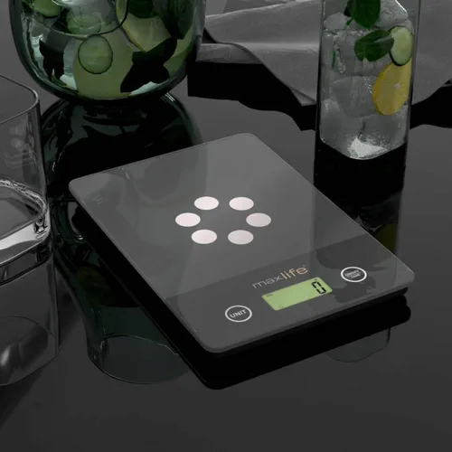 Miniatura 6 de Max Life Báscula digital de cocina ML-CF1 - Báscula de alimentos de alta precisión con medición de tara y varias unidades, diseño delgado con Gris