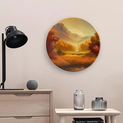 Miniatura 5 de Platos decorativos de otoño para colgar en la pared, pintura de montaña y río, bosque otoñal, placa de cerámica con soporte de exhibición, Otoño