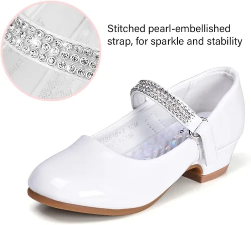 Miniatura 3 de Stelle Zapatos de vestir para niñas pequeñas, zapatos de tacón bajo para niña, zapatos planos Mary Jane para uniforme escolar, boda