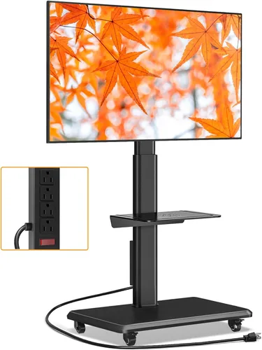 Miniatura 11 de TVON Soporte de TV móvil para televisores de 32 a 70 pulgadas, elegante soporte de TV de piso con ruedas, carro de TV móvil con 9 niveles de ajuste