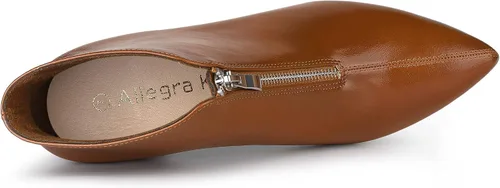 Miniatura 5 de Allegra K Botines de tacón grueso con cremallera frontal y puntera puntiaguda para mujer