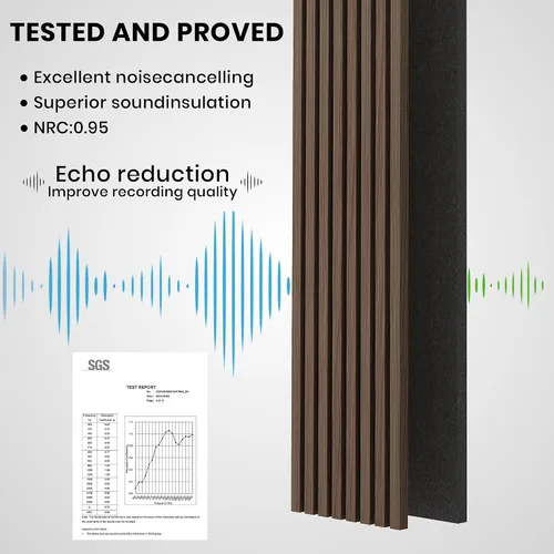 Miniatura 2 de ROOMTEC Paquete de 2 paneles acústicos de pared de madera maciza, paneles de pared insonorizados de 94.49 x 12.6 pulgadas, paneles de pared de Nogal