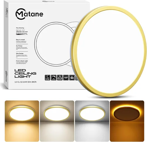 Miniatura 9 de Matane Lámpara de Techo LED Empotrada de 12 Pulgadas con Luz Nocturna, 24W 2400LM 3000K/4000K/5000K Seleccionable, Luces de Techo Regulables