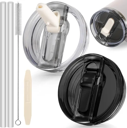 Miniatura 25 de 14 oz Tapa con popote abatible de repuesto para accesorios de vaso Stanley, 2 tapas antiderrames a prueba de derrames para vasos Stanley de 14 oz