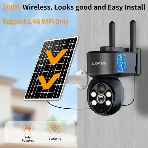 Miniatura 2 de Luovisee Cámara de seguridad solar 2K inalámbrica para exteriores, cámaras WiFi para seguridad del hogar alimentadas por batería, compatible