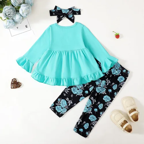 Miniatura 189 de Kucnuzki Conjunto de ropa para bebé niña pequeña, camisa de manga con volantes, pantalón floral, ropa de otoño e invierno para niña