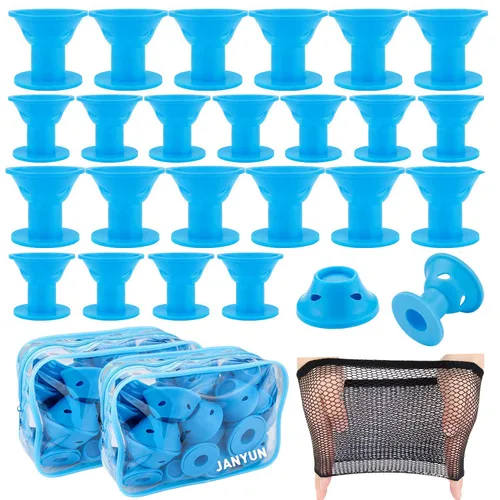 JANYUN Juego de rizadores de pelo de silicona mágica con redecilla: 40 rodillos grandes y 40 pequeños (azul)