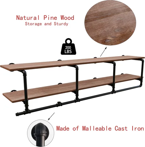 Miniatura 7 de Perchero para ropa de 72 pulgadas, para montar en la pared, con estante de madera real, perchero colgante resistente, barra para colgar multiusos