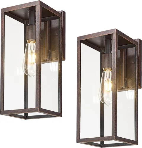 Miniatura 14 de Bestshared Aplique de pared para exteriores, paquete de 2 faroles de pared exteriores de 15 pulgadas con vidrio transparente, luces negras