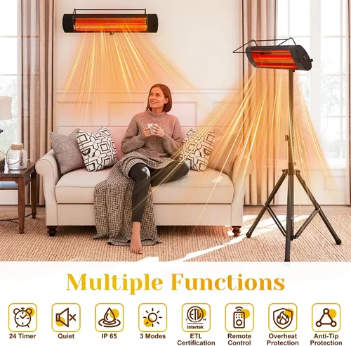 Miniatura 2 de FansaFurn Calentador de patio con control remoto, calentador infrarrojo eléctrico de 1500 W para uso en exteriores e interiores, temporizador de 24