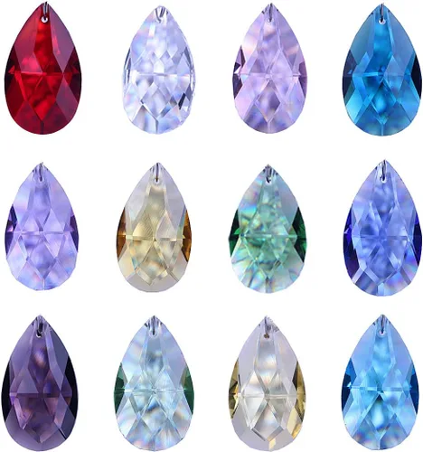 H&D HYALINE & DORA Prisma de cristal facetado decorativo multicolor Feng Shui de 38mm/1.5 pulgadas para rejilla de cristal, paquete de 12