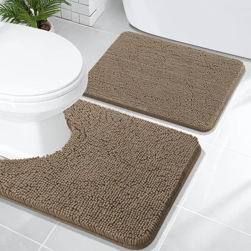 Miniatura 221 de OLANLY Juego de alfombras de baño de 2 piezas, alfombras de baño de chenilla suave y absorbente y alfombra de contorno en forma de U para inodoro