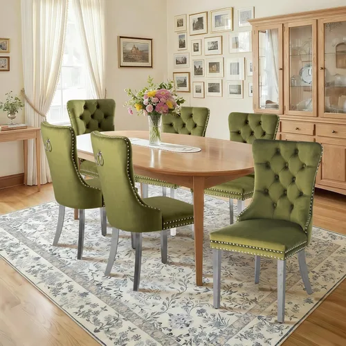 Miniatura 91 de Juego de 4 sillas de comedor de terciopelo, sillas de comedor tapizadas con ribete de cabeza de clavo y patas de madera maciza para cocina