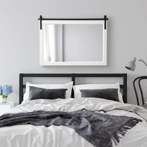 Miniatura 4 de Kate and Laurel Skylan Modern Farmhouse - Espejo decorativo de pared con marco de madera, 38 x 27 pulgadas, blanco y negro, espejo colgante de pared