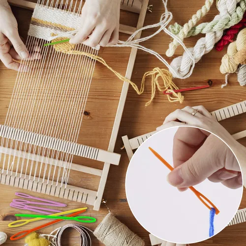 Miniatura 5 de AIEX 30 agujas de coser de plástico y 9 agujas romas de ojo grande, hilo de seguridad colorido para tejer, agujas de coser para niños, proyectos