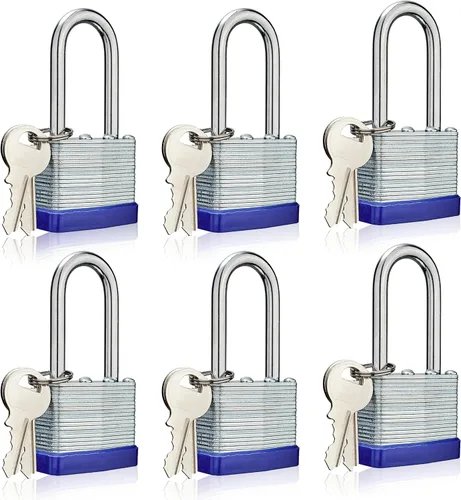 Lock Candados para exteriores, candado laminado con llave, cuerpo ancho de 1-9/16 pulgadas, juego de candados con llaves, grillete largo (paquete de