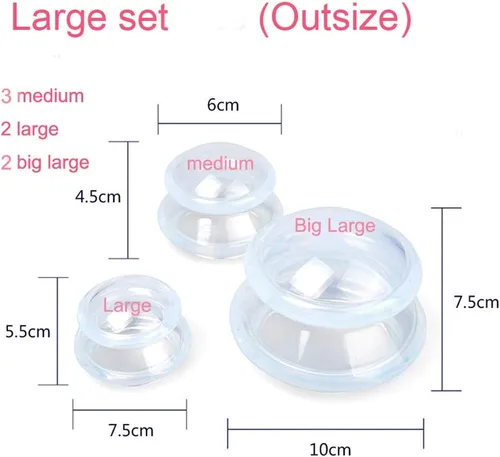 Miniatura 3 de 否 Koukone - Juego de 7 vasos de silicona para terapia de ventosas transparentes para terapia de ventosas médicas al vacío y tazas de masaje
