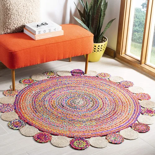 Miniatura 8 de SAFAVIEH Cape Cod Collection - Alfombra decorativa, 4 x 6 pies, beige y multicolor, hecha a mano de yute y algodón, trenzada estilo bohemio, ideal