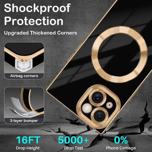 Miniatura 5 de Funda magnética para iPhone 15 compatible con Magsafe, TPU suave plateado a prueba de rayones con lente totalmente cubierta compatible con carga