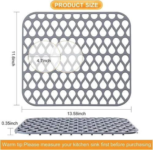 Miniatura 2 de Alfombrillas de silicona para fregadero de cocina, alfombrilla protectora para fregadero de cocina con orificio de drenaje de bricolaje, 2