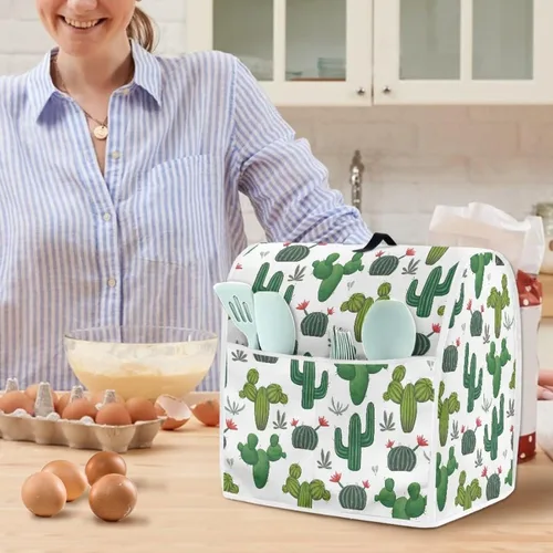 Miniatura 4 de doginthehole Cubierta para mezclador de pie con estampado de cactus, cubierta antipolvo de tela de poliéster con bolsillo, cubierta