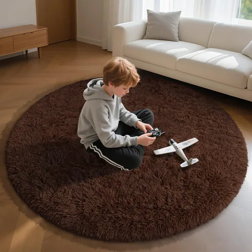 Miniatura 46 de EVOIONOS - Alfombra redonda gris para dormitorio, 5x5 pies; alfombras circulares suaves y esponjosas para sala de estar, alfombras de felpa peludas