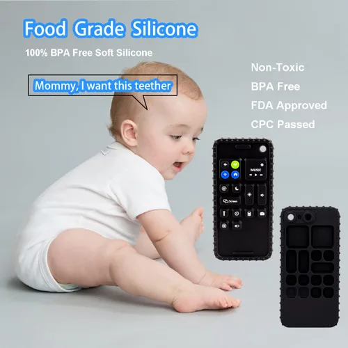 Miniatura 2 de Mordedores de silicona suave para teléfono celular para bebés, juguetes de dentición de 0 a 12 meses, mordedor infantil para lactancia materna Negro